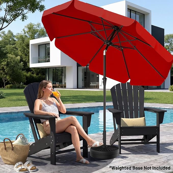 AreShark 9ft 2-Tier Patio Umbrella with Valance - Outdoor Umbrella Waterproof UV Protection, Market Table Umbrella w/Push Button Tilt&Crank for Pool, Porch, Garden(Red)