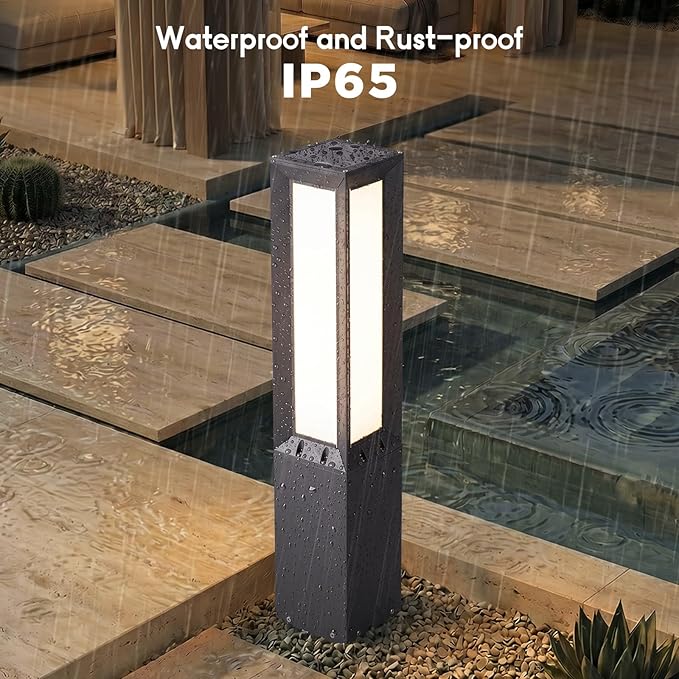Solar Landscape Path Light, 32 Inches Modern Outdoor Bollard Lighting, Aluminum 3W 350LM Luxury LED Lights for Lawn, Patio, Courtyard and Driveway Decoration