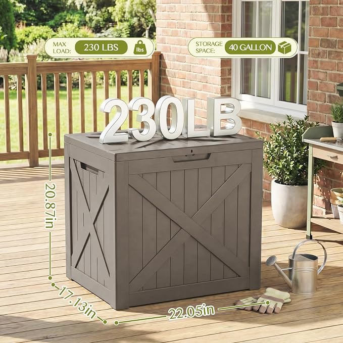 Vixzen 40 Gallon Package Delivery Boxes for Outside Secure Parcel Drop Storage Deck Box Outdoor Waterproof UV Resistant Resin Lockable MailBox for Porch Patio(Beige)