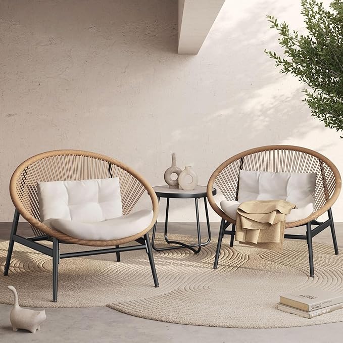 Grand patio 3-Piece Outdoor Patio Conversation Set, Patio Wicker Seating Set, Oversized Chairs with 4.75" Cushion Coffee Table for Garden Poolside Backyard Lawn