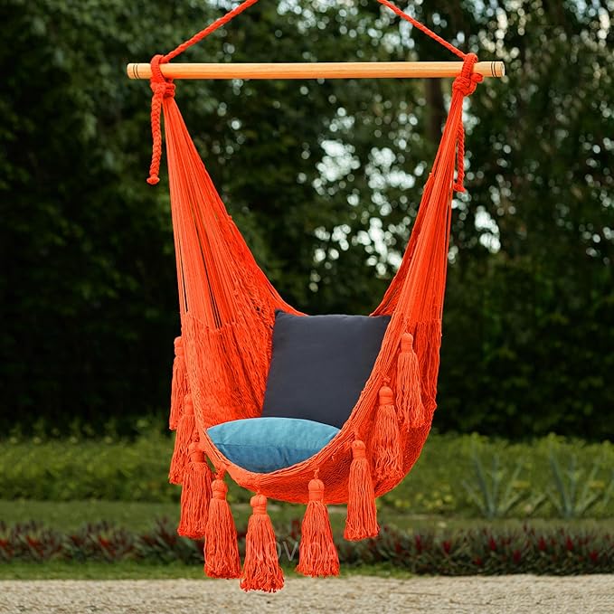 Novica Handmade Ocean Seat in Orange Cotton Hammock Swing (Single)