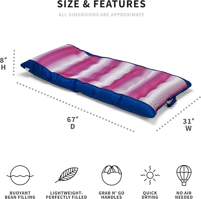 Big Joe Kona Hammock No Inflation Needed Pool Lounger with Headrest, Quick Draining Fabric, 4 feet Big