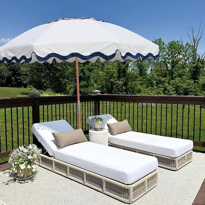 AMMSUN 7.8ft Seashore Umbrella, Outdoor Umbrella, Boho Patio Umbrella with UV 50+ Air Vent Ash Wood Pole Carry Bag & Water-Resistant Canvas