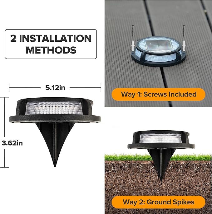 LUTEC 2 Pack Solar Deck Lights, 12 LEDs IP65 Waterproof Solar, Outdoor Driveway Marker Lights for Step, Sidewalk, Pathway, Patio, Garden(Warm White)