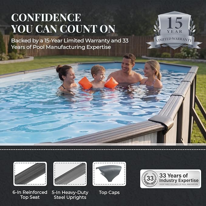Blue Wave Sevilla 12x24-ft Oval 52-in Deep Hard Sided Steel Wall Above Ground Pool with 6-in Top Seats, 5-in Verticals, Skimmer & Vinyl Liner - 6,300 Gallon Cap for Family Swimming & Recreation