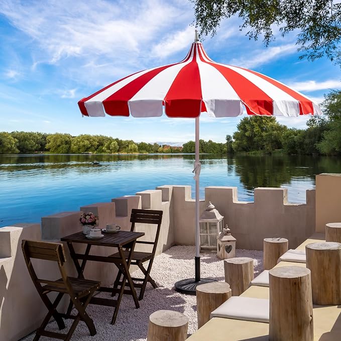 8Ft Patio Pagoda Umbrella, UV Protect Pool Umbrellas with Heavy Duty Pole, Outdoor Market Umbrella for Holiday Garden Backyard
