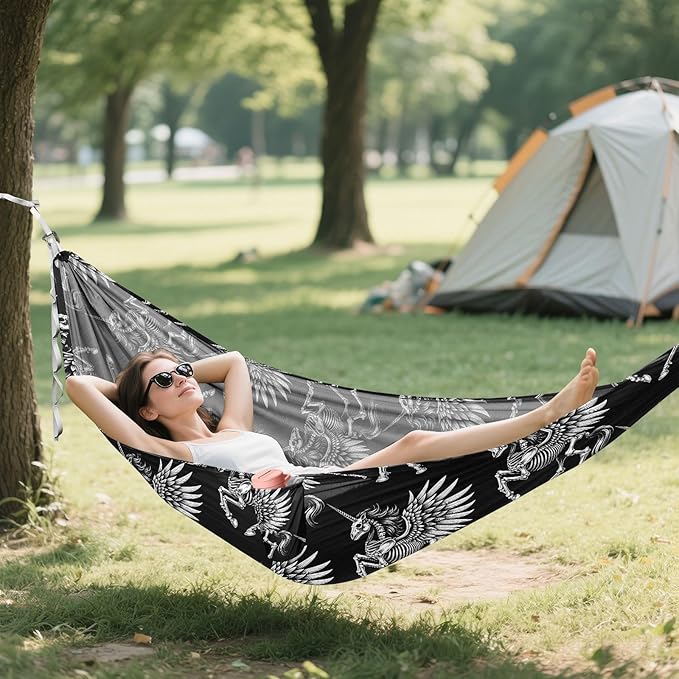 Camping Hammock Outdoor Hammocks for Outside Skeleton of Unicorn Beach Trees Portable Lightweight with Pockets Tree Straps Indoor