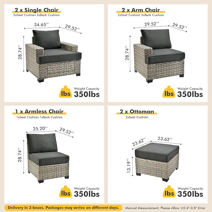 7 Pcs Outdoor Sectional Patio Furniture Set with Ottomans - All Weather Wicker Modular L Shaped Outside Sectional Couch,Patio Seating Outdoor Conversation Sets for Deck Yard Garden,Black