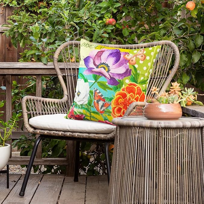 Artscope Set of 4 Waterproof Throw Pillow Covers 18x18 Inches, Vintage - Flowers and Butterflies Pattern Decorative Cushion Covers, Perfect to Outdoor Patio Garden Living Room Sofa Farmhouse Decor