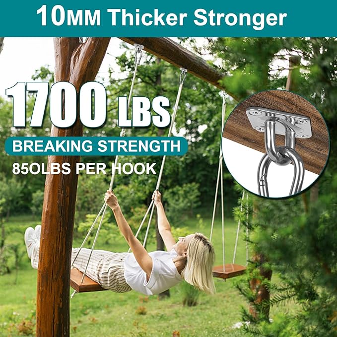 Heavy Duty Hammock Hanging kit - 1700 lb Capacity Swing Hooks, Ceiling Hooks for Wall/Ceiling Mount, Indoor & Outdoor - Stainless Steel (Large)