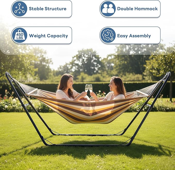 Sweetcrispy Universal Double Hammock Stand Only, Heavy Duty Hammock Stands for 2 Person, Steel Stand for Indoor and Outside Garden Backyard Patio Pool Beach