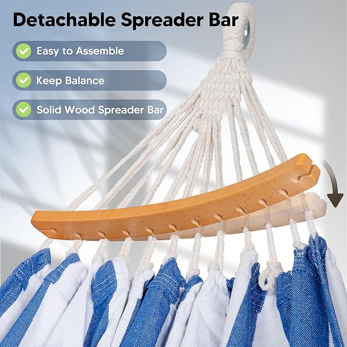 SUNCREAT Hammocks Outdoor Camping Double Hammock for Trees, Backyard Hammock Portable, Blue & White