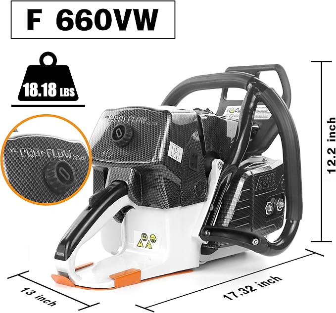 F660VW 28Inch Professional Gas Chainsaw, 92CC Chainsaw with Alloy Bar & Chain, 6.4HP Heavy-Duty Engine, Compatible with MS660 & G660 Professional Chain Saw for Large-Scale Felling, Cutting
