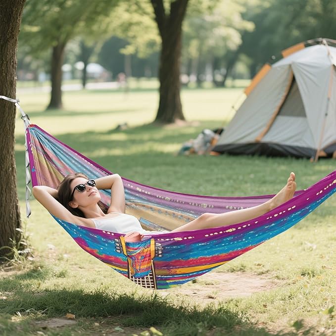 Mexican Cinco De Mayo Guitar Colorful Outdoor Hammock with Tree Straps Tree Hammock for Outside Beach Patio Garden