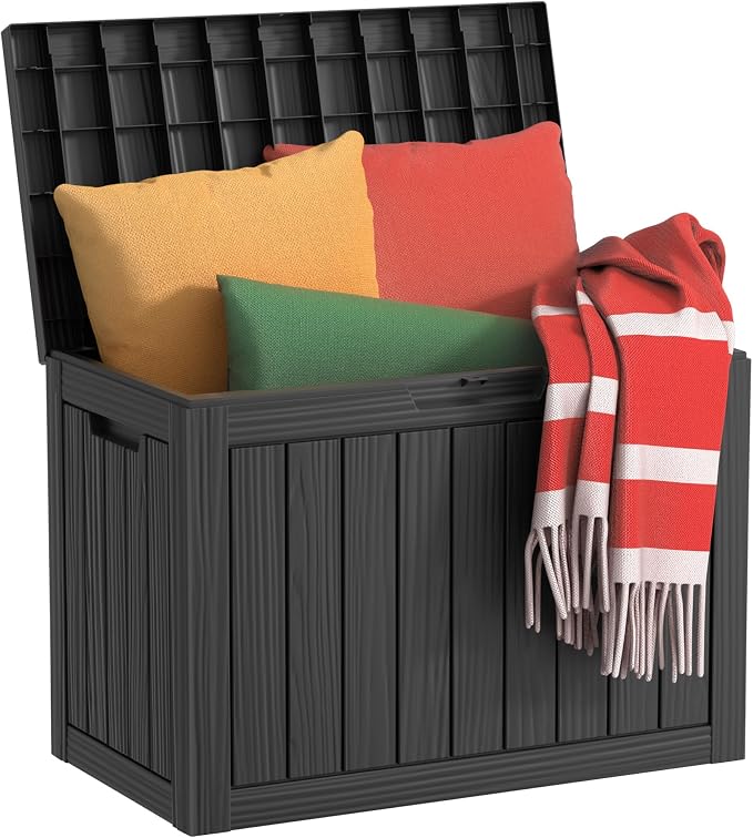 55 Gallon Outdoor Waterproof Storage Box, UV Resistant Resin Deck Box with Built-in Handle, Outdoor Storage Container for Patio Furniture, Garden Tools, Patio Cushions, Black