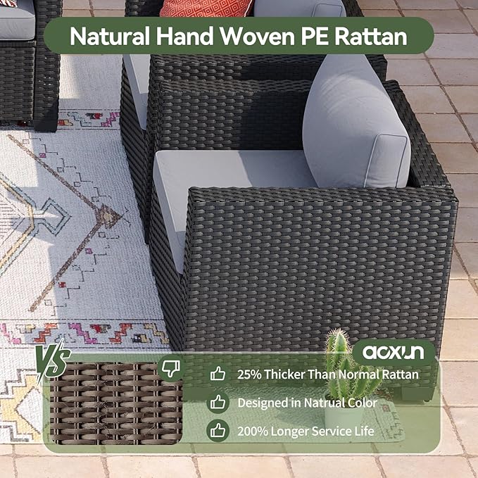 Aoxun 1 Piece Outdoor Patio Furniture Set 3 Seats, Gray