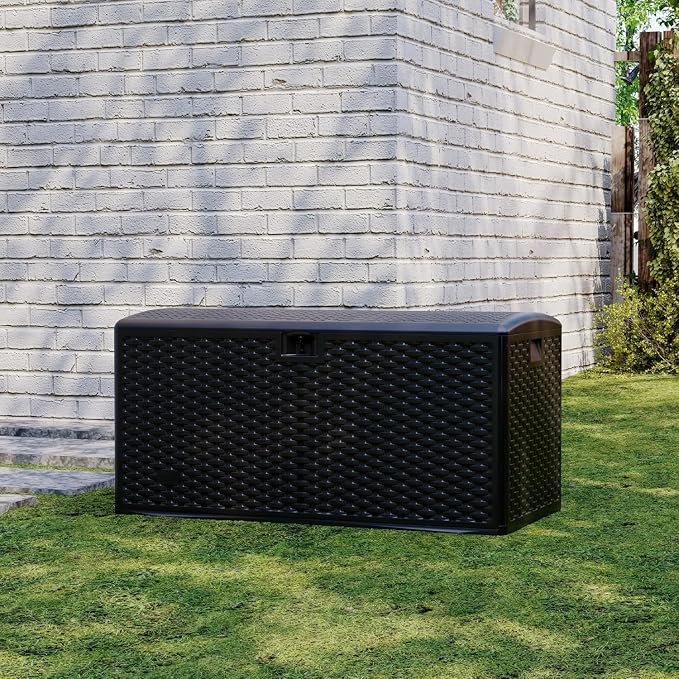 73 Gallon Blow-Molded Outdoor Storage Box – Lockable, Waterproof & UV-Resistant Storage Chest for Patio Cushions, Garden Tools, Pool Accessories & Outdoor Toys, Black