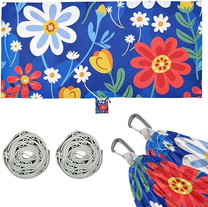 Colorful Florals Blue 330lb Capacity Hammocks with Tree Straps Fabric Hammock for Outside Patio Garden Base para hamacas