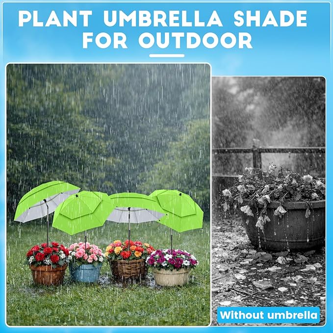 4 Pack 24.9" Double Canopy 47.2" Height Plant Umbrellas for Outdoor Plants, 3D Stakes 360° Adjustable Plant Shades for Outdoor Plants, Garden