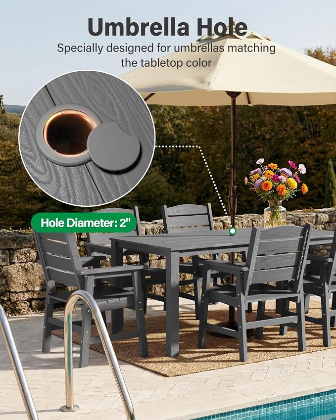 YEFU HIPS Patio Dining Sets: 5-Piece Outdoor Table and Chairs with Umbrella Hole - All-Weather Patio Dining Set for 4 Modern Outside Furniture with Metal Aluminum Frame for Family in Deck/Pool Grey