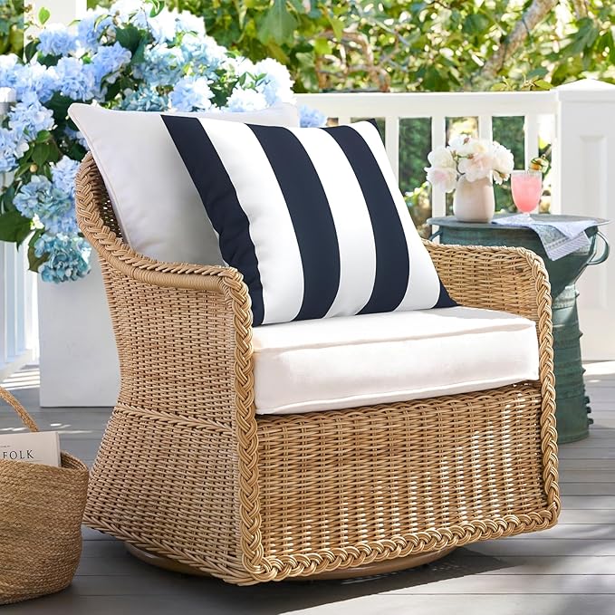 DYTXIII Pack of 2 Waterproof Outdoor Pillow with Inserts, 18x18 Square Patio Decorative Throw Pillow for Home,Sofa,Bench and Patio Furniture,Cabana Navy