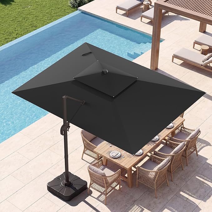 9x12 FT Patio Umbrella, Large Cantilever Rectangular Double Top Heavy Duty Offset Umbrellas with 360° Rotation, Outdoor shade for Garden Deck Pool, Black