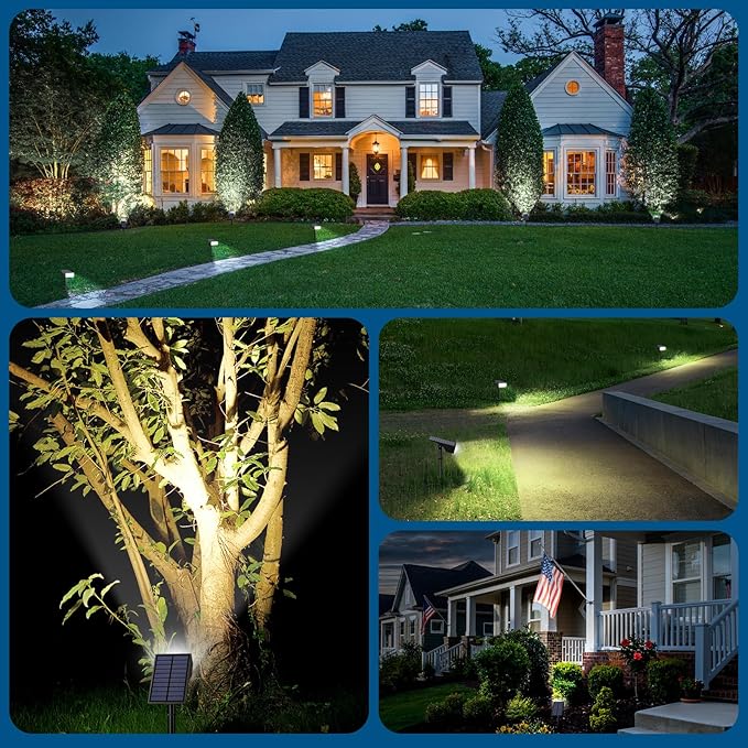WENATY Solar Spot Lights Outdoor, Solar Lights Outdoor Waterproof IP65, 4 Brightness Modes Dusk to Dawn Landscape Spotlights for Yard Garden Pathway Porch Tree House Decoration, Cool White, 6 Pack
