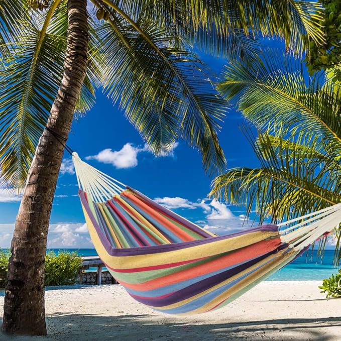 Double Hammocks with Stand for Outside,9FT Hammocks with Carrying Bag for 2 Person,Portable Space Saving Heavy-Duty Steel Stand for Indoor Outdoor Patio Yard,Easy Assembly (Colorful)