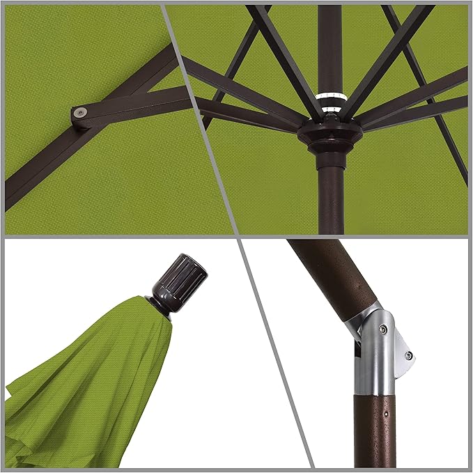 California Umbrella 9' Round Aluminum Patio Umbrella, Crank Lift, Collar Tilt, Bronze Pole, Kiwi Olefin