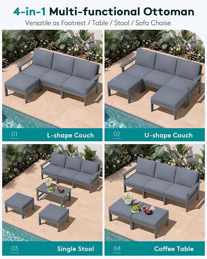SERWALL HDPE Outdoor Ottoman with Cushions