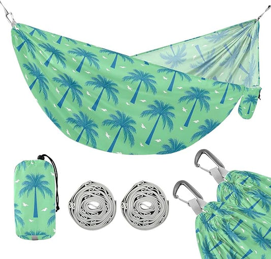 Camping Hammock Outdoor Hammocks for Outside Green Palm Tree Beach Trees Portable Lightweight with Pockets Tree Straps Indoor