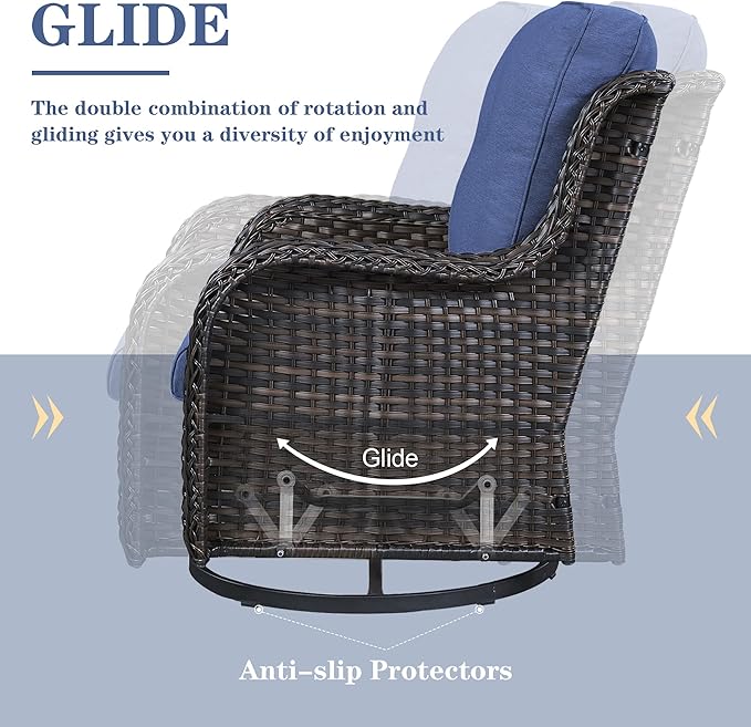Belord Outdoor Furniture Wicker Conversation Sets - 7 Piece Patio Rattan Furniture Sets with Swivel Rocker Chairs Outdoor Sofa for Porch Deck Backyard Brown/Blue