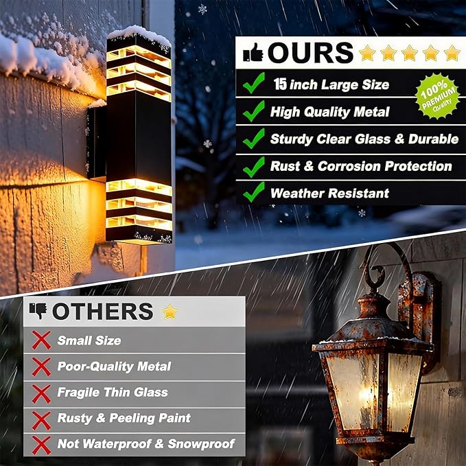 16Pack 15inch Outdoor LED Wall Lights,18W Outdoor Up&Down Wall Light Aluminum Body 4000K Day White Waterproof IP65 Outside Wall Lights 1800LM Outdoor Wall Mount Lights for Wall porch Garage Garden