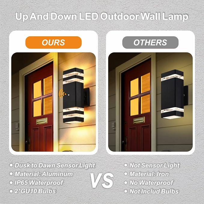DASTOR 4 Pack Dusk to Dawn Outdoor Wall Lights, 3000K Warm White Exterior Lighting Fixtures, Up and Down Porch Lights Outdoor, Waterproof Outside Lights for House Porch Garage
