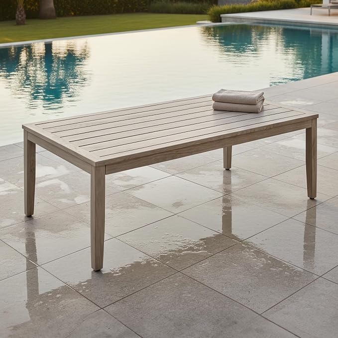 Never-Rust Aluminum Outdoor Coffee Table, All-Weather Patio Coffee Table with Faux Wood Grain Finish Frame, Rectangle Outdoor Table with Adjustable Feet for Garden, Porch, Backyard, Indoor