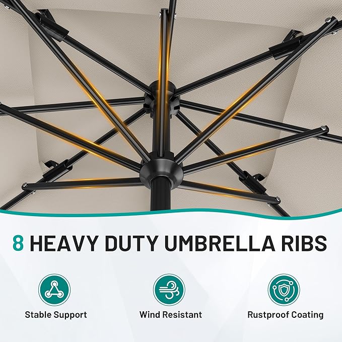 AreShark 8'x10' 2 Tiers Rectangular Patio Umbrella - Outdoor Umbrella Waterproof UV Protection, Market Table Umbrella w/Crank for Pool, Backyard, Deck(Ivory)