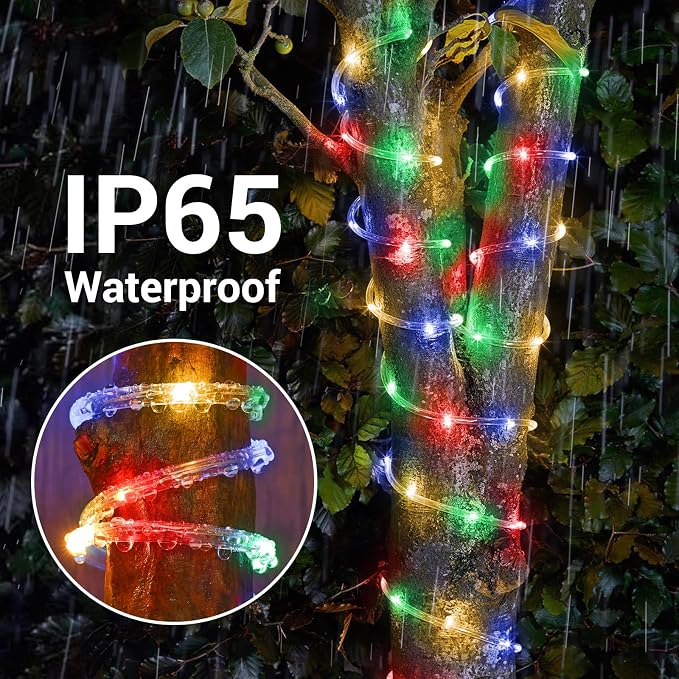 Solar Rope Lights, 2 Packs Total 132ft 400LED Solar String Lights, 8 Modes Waterproof Solar Outdoor Light, Flexible Clear Trampoline Light for Garden Backyard Patio Deck Pool Tree Decor - Multicolor