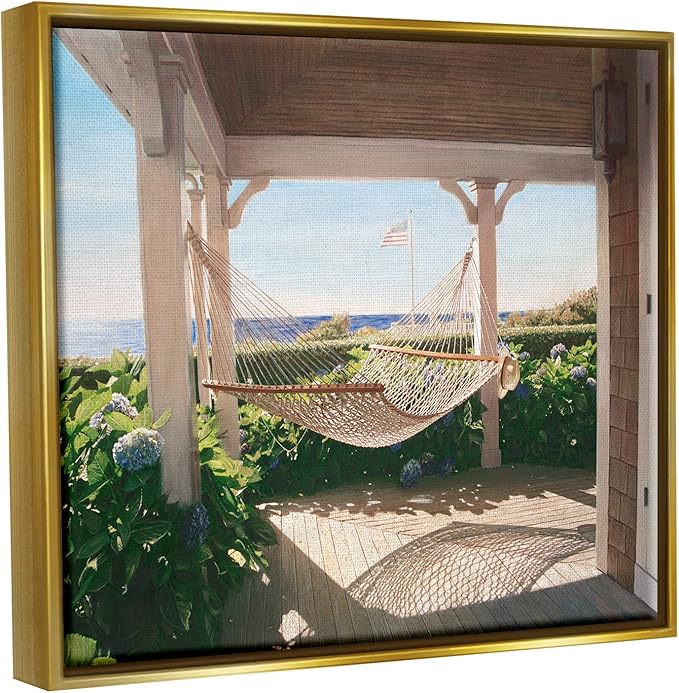 Stupell Industries Tranquil Hammock Warm Sunlit Porch Rural Garden Floating Framed Wall Art, Design By Tom Mielko