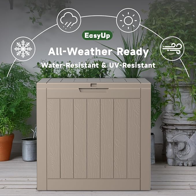 EasyUp 39 Gallon Outdoor Storage Box Waterproof, Resin Outdoor Deck Box, Lockable Deck Boxes for Garden Tools Equipment and Cushions (Grey)