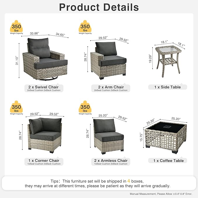 Weaxty 9 Pieces Patio Furniture Set, Outdoor Sectional Furniture Sofa Set w/Swivel Rocking Chairs Coffee Table, PE Wicker Modular Couch Conversation Set for Backyard Garden,Black