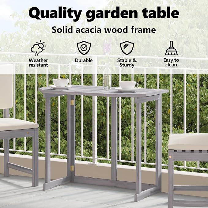 vidaXL Hanging Balcony Table, Folding Outdoor Table, Patio Table, Garden Furniture for Front Porch Deck Lawn Backyard Terrace, Solid Acacia Wood