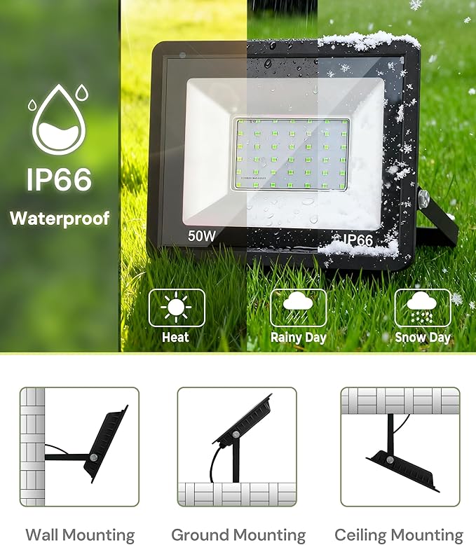 L LOHAS LED Red and Green Christmas Flood Light Outdoor, 𝑫𝒖𝒔𝒌 𝒕𝒐 𝑫𝒂𝒘𝒏 50W Plug in Flood Light, IP66 Waterproof Christmas Decorations, 2300lm Christmas Lights for Yard, Party, UL Listed