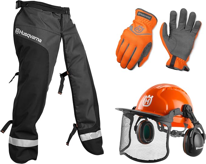 Husqvarna Classic Personal Protective Power Kit with Chainsaw Chaps & Oregon Universal Chainsaw Field 7pc Sharpening Kit - Includes 5/32-Inch, 3/16-Inch