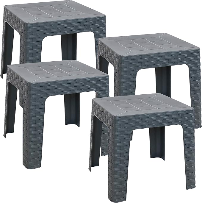 Sunnydaze Adirondack Small Outdoor Side Table for Balcony Essentials - Plastic Square End Table for Outside Patio - Gray - Set of 4