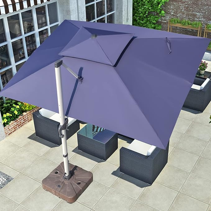 Cantilever Patio Umbrella with Cross Base and Cover Included - 360° Rotation Large Heavy Duty Offset Outdoor Umbrella with Easy Tilt for Pool Backyard Deck Garden (10x13 FT Navy Blue)