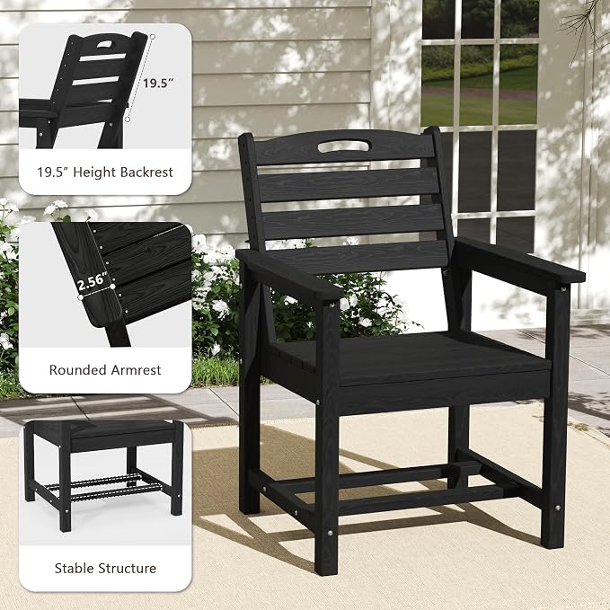 PIZZELLO 7-Piece Outdoor Patio Dining Set, 6Pcs HDPE Patio Chairs and 83" Rectangular Dining Table, All Weather Outdoor Table and Chairs Set for Backyard, Garden, Deck and Poolside