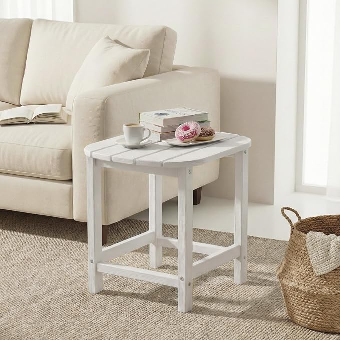 Outdoor Adirondack Side Table for Patio Porch Pool, 18" HDPE Weather Resistant End Table for Backyard and Indoor Use, Easy Maintenance & Indoor Outdoor Durable Construction(White)