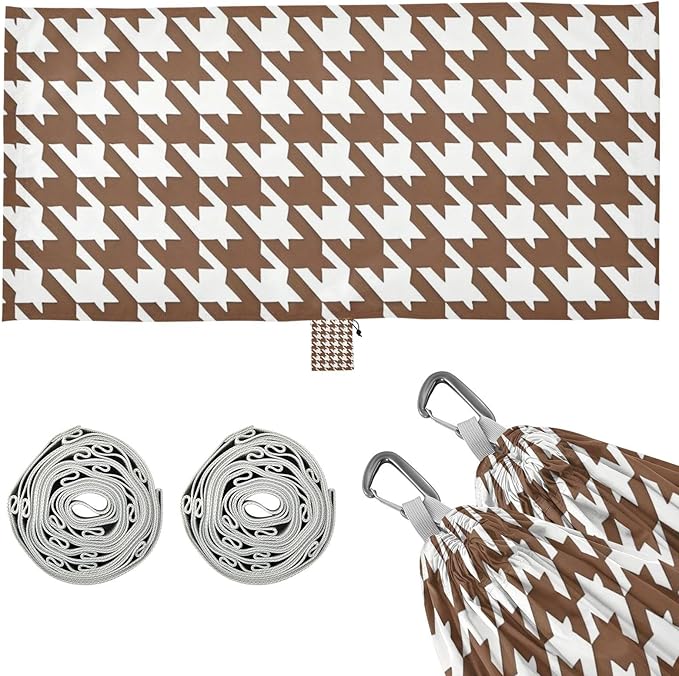 Classical Brown White Houndstooth Khaki 330lb Capacity Hammocks with Tree Straps Portable Hammock for Outside Patio Backyard Poolside accesorios para campamento