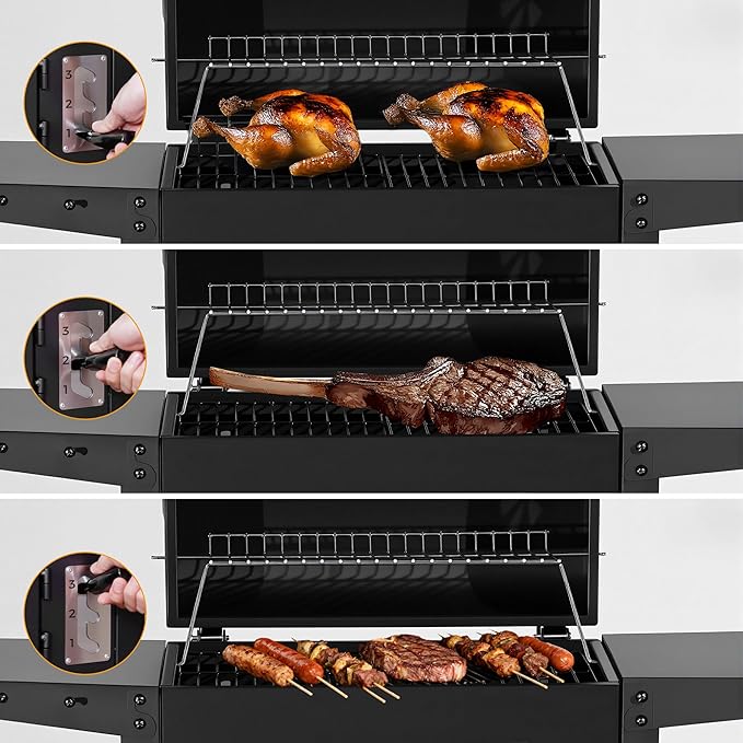MASTER COOK Charcoal Grills with Two Foldable Side Tables, 353 Sq.In Cooking Area Outdoor Smoke Barbecue bbq Grill for Camping, Backyard Party, Patio, Picnic, Garden, Black,18"D x 43"W x 37"H