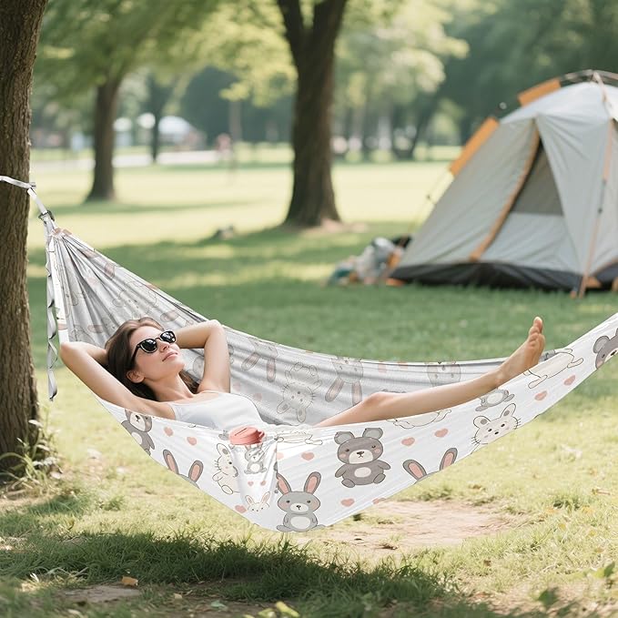 Camping Hammock Outdoor Hammocks for Outside Rabbit Line Beach Trees Portable Lightweight with Pockets Tree Straps Indoor